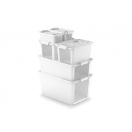 Contenitori in plastica BI BOX L  55 x 35 x 28 h bianco/trasp. (5 pezzi)